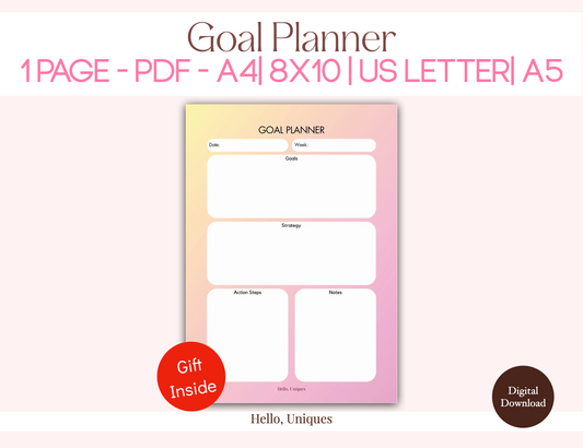 Goal Planner Gradient Yellow Pink - Premium Printable from Hello, Uniques Planner - Shop now at Hello, Uniques Planner