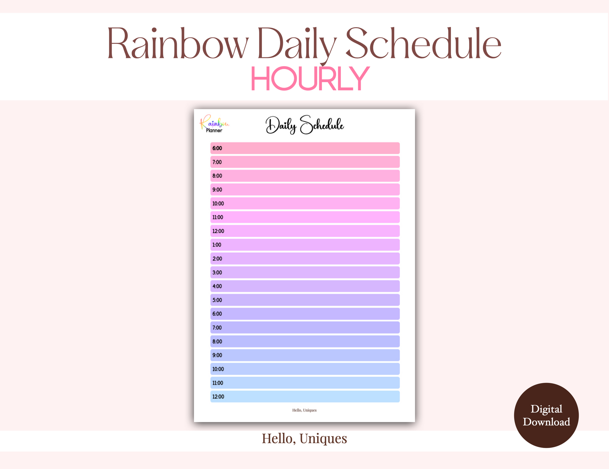 Rainbow Gradient Daily Schedule - Premium Printable from Hello, Uniques Planner - Shop now at Hello, Uniques Planner