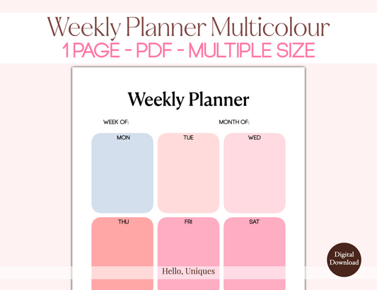 Weekly Planner Pink Pastel Multi Colour Special Edition - Premium Printable from Hello, Uniques Planner - Shop now at Hello, Uniques Planner