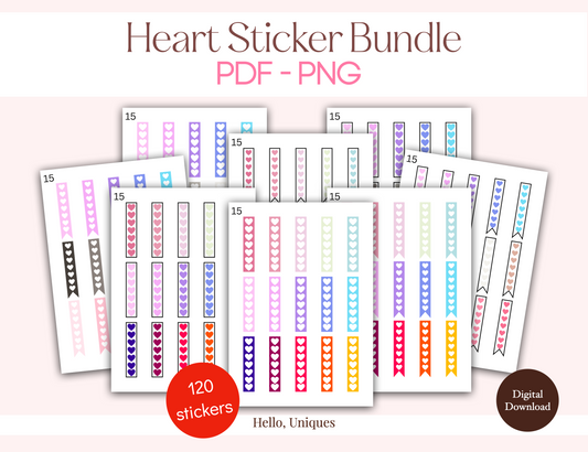 120 Digital Printable Heart Stickers Bundle - Premium Printable from Hello, Uniques Planner - Shop now at Hello, Uniques Planner