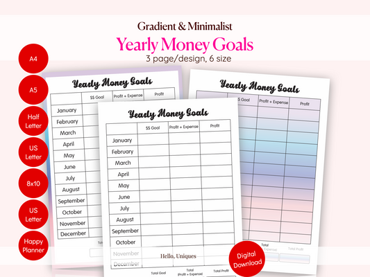 Yearly Money Goals - Premium Printable from Hello, Uniques Planner - Shop now at Hello, Uniques Planner