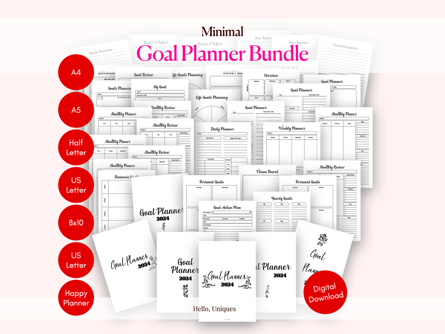 Goal Planner Bundle 2024 - Minimal - Premium Printable from Hello, Uniques Planner - Shop now at Hello, Uniques Planner