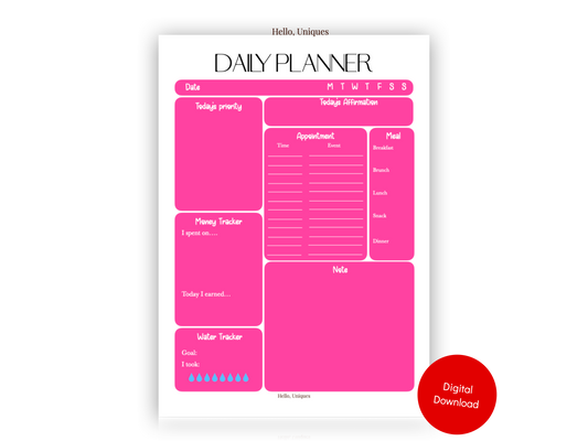 Pop Up Neon Pink Daily Planner - Premium Printable from Hello, Uniques Planner - Shop now at Hello, Uniques Planner