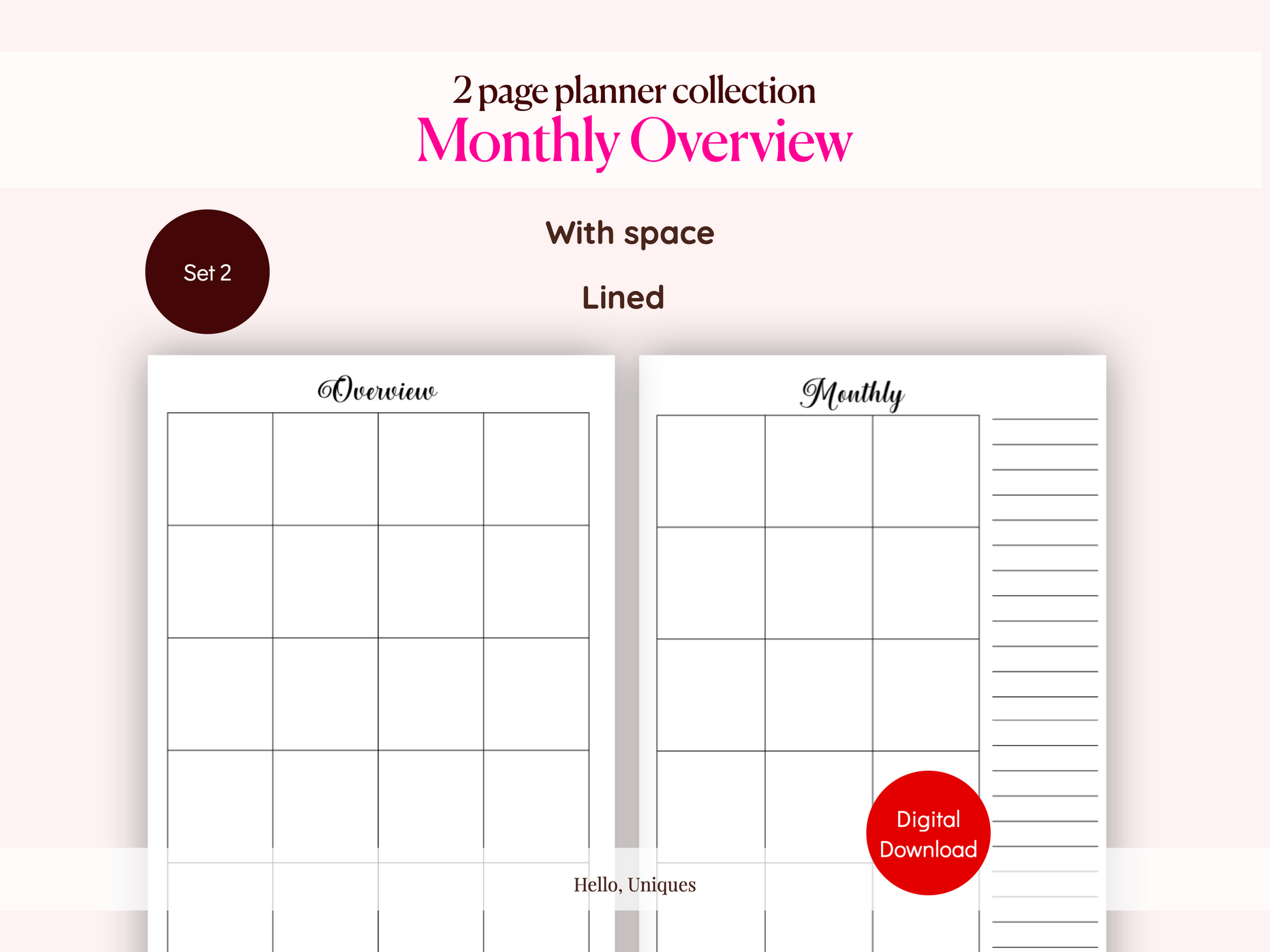 Minimal Monthly Overview - Premium Printable from Hello, Uniques Planner - Shop now at Hello, Uniques Planner