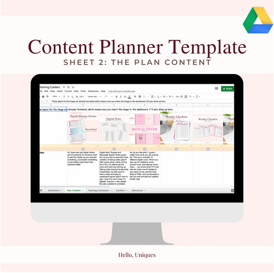 [Template] Social Media Content Planner - Premium Google sheet template from Hello, Uniques Planner - Shop now at Hello, Uniques Planner
