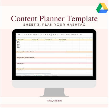 [Template] Social Media Content Planner - Premium Google sheet template from Hello, Uniques Planner - Shop now at Hello, Uniques Planner