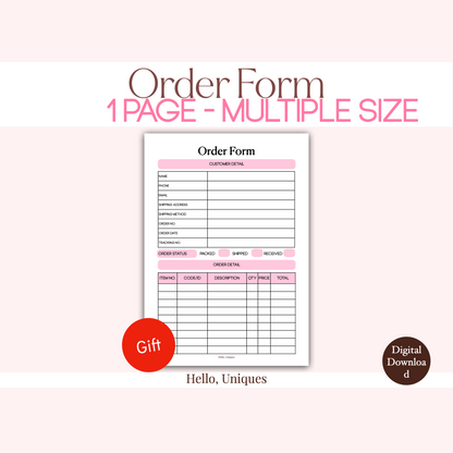 Pink Order Form - Premium Printable from Hello, Uniques Planner - Shop now at Hello, Uniques Planner