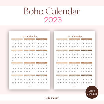 Boho Overview Calendar 2023 - 2024 - Premium  from Hello, Uniques Planner - Shop now at Hello, Uniques Planner