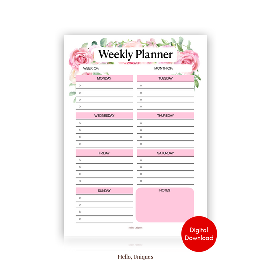 Weekly Planner - Pink Floral - Premium Printable from Hello, Uniques Planner - Shop now at Hello, Uniques Planner