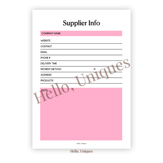 Supplier Info 1.3 - Premium Printable from Hello, Uniques Planner - Shop now at Hello, Uniques Planner