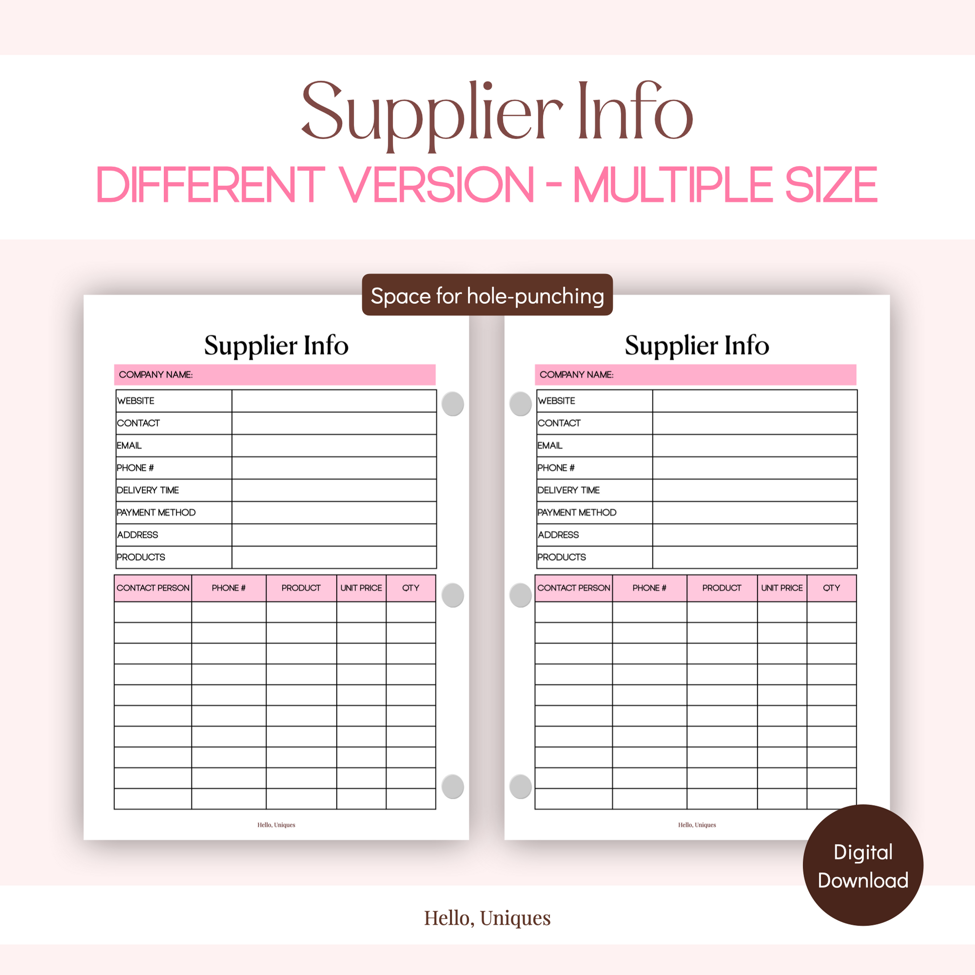 Supplier Info - Premium Printable from Hello, Uniques Planner - Shop now at Hello, Uniques Planner